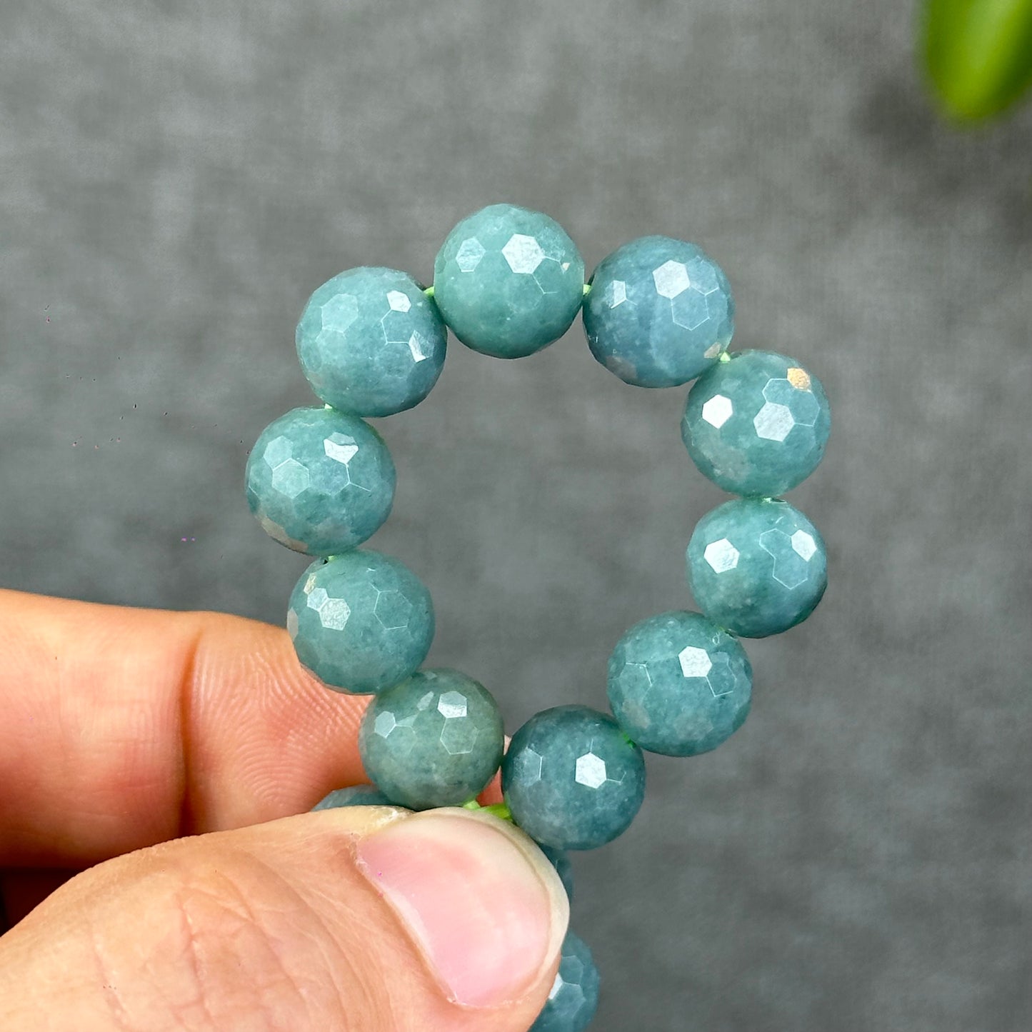 Natural Water Green Jadeite Jade Faceted Bracelet Size 9.5 mm