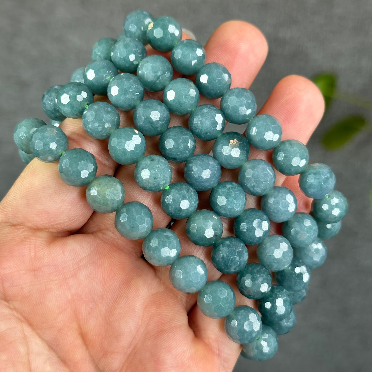 Natural Water Green Jadeite Jade Faceted Bracelet Size 9.5 mm