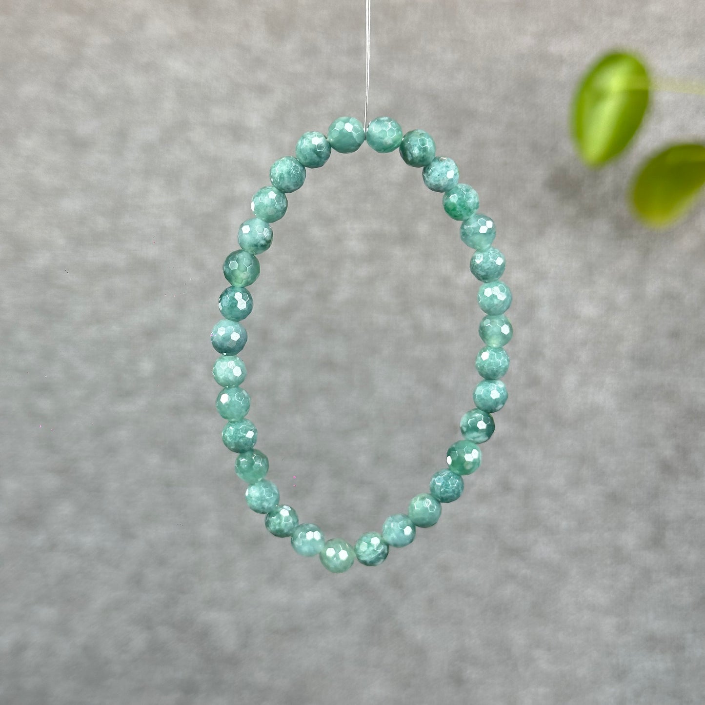 Natural Water Green Jadeite Jade Faceted Bracelet Size 5.7 mm