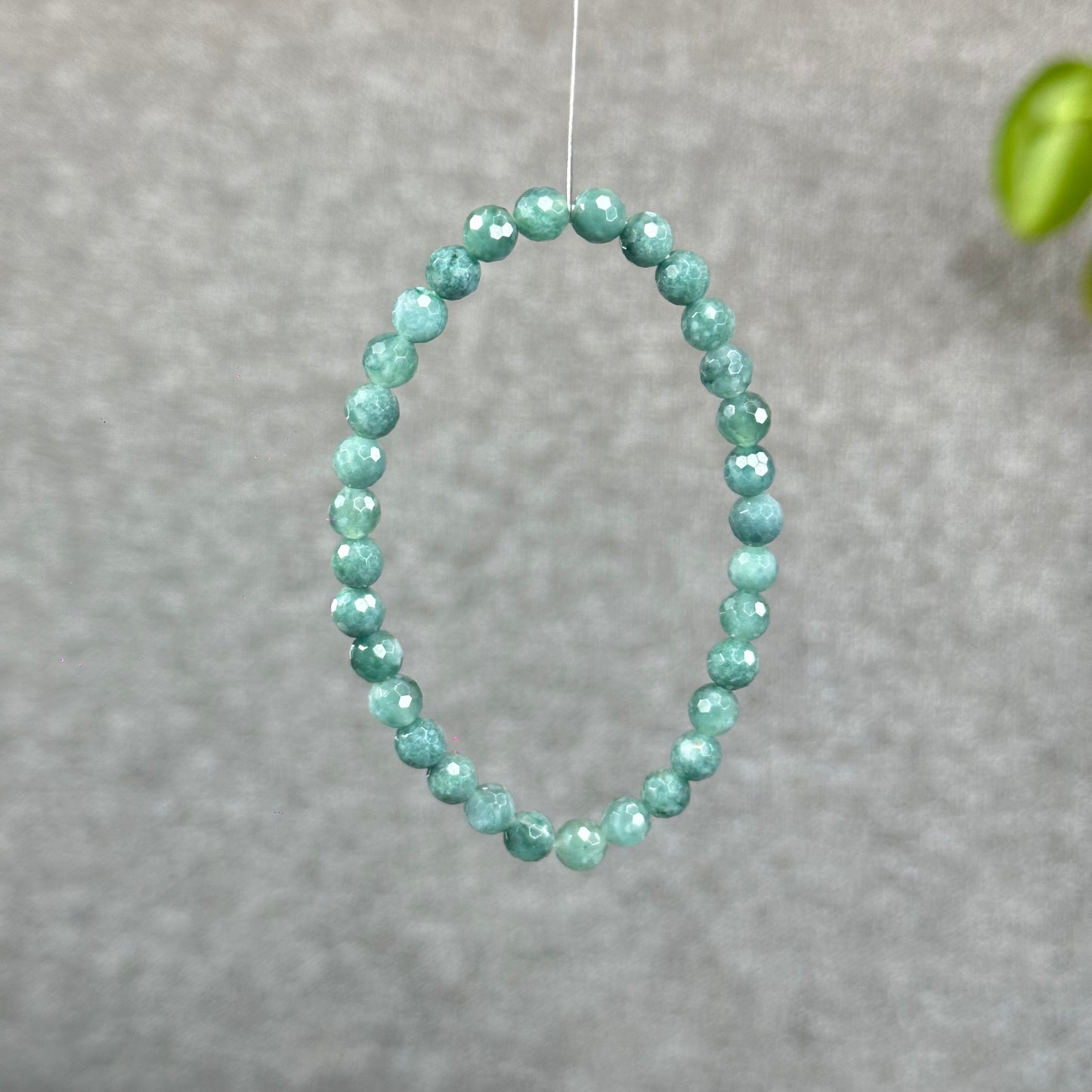 Natural Water Green Jadeite Jade Faceted Bracelet Size 5.7 mm