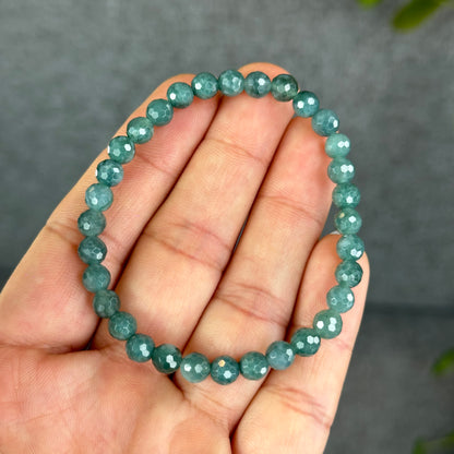 Natural Water Green Jadeite Jade Faceted Bracelet Size 5.7 mm