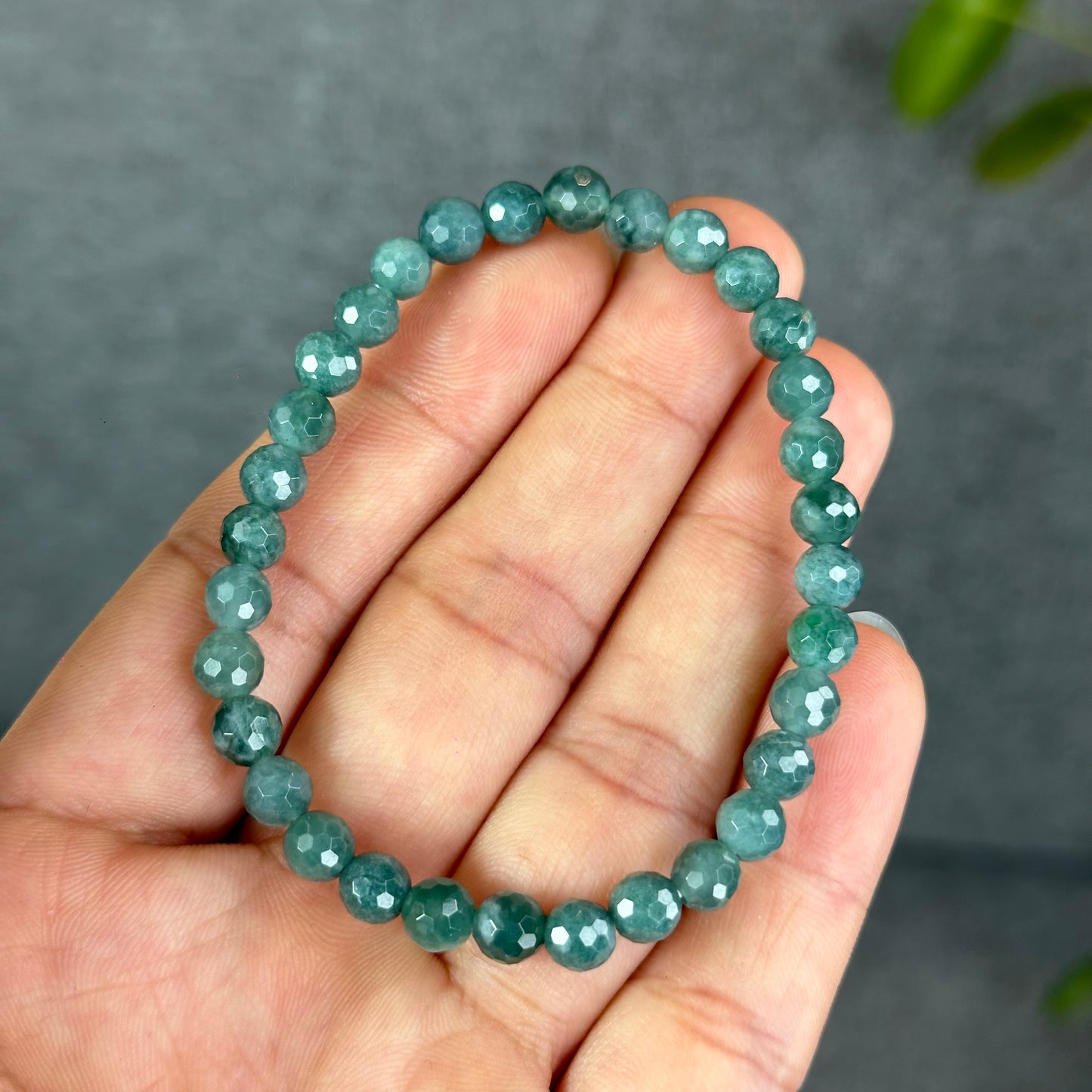 Natural Water Green Jadeite Jade Faceted Bracelet Size 5.7 mm