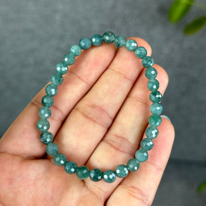 Natural Water Green Jadeite Jade Faceted Bracelet Size 5.7 mm