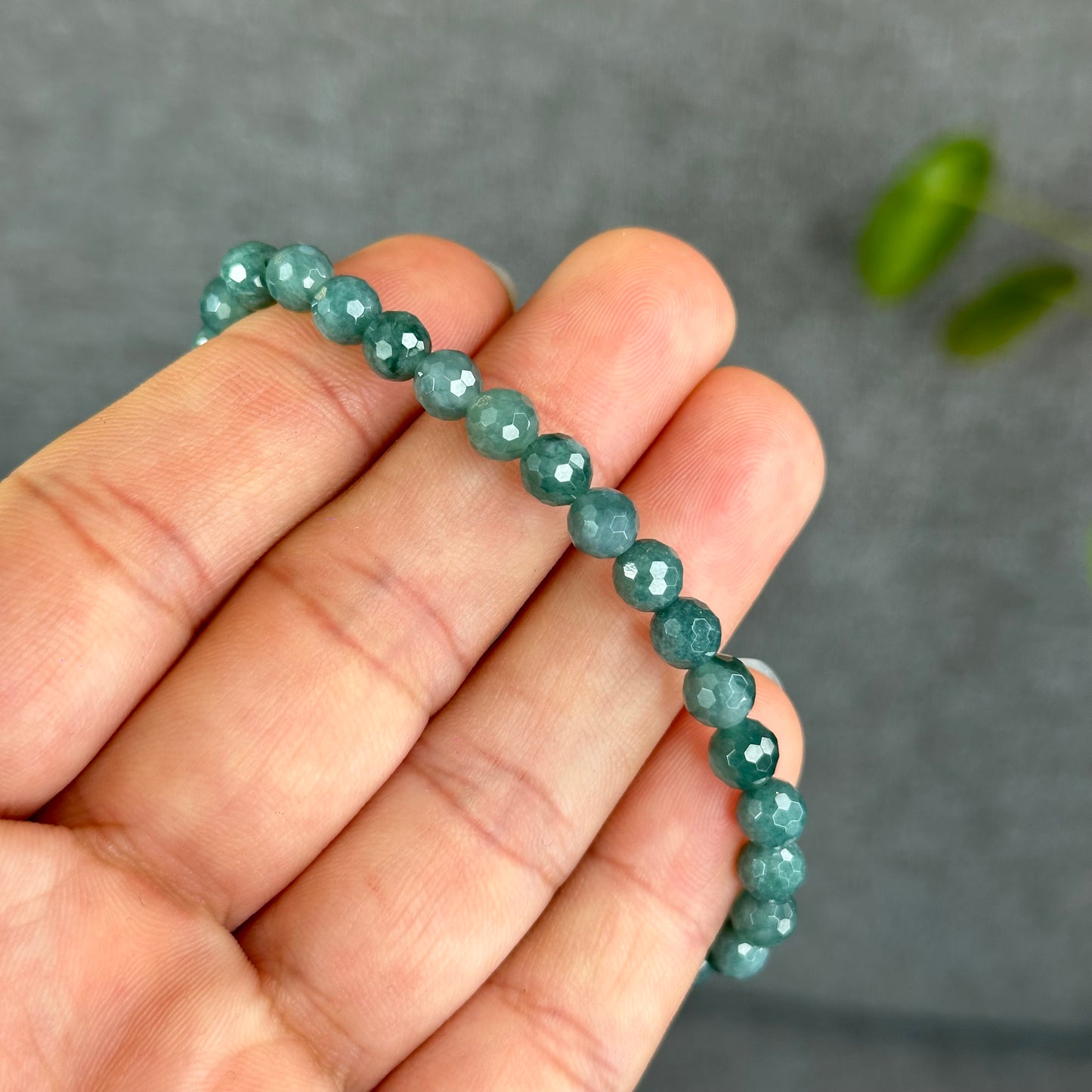 Natural Water Green Jadeite Jade Faceted Bracelet Size 5.7 mm