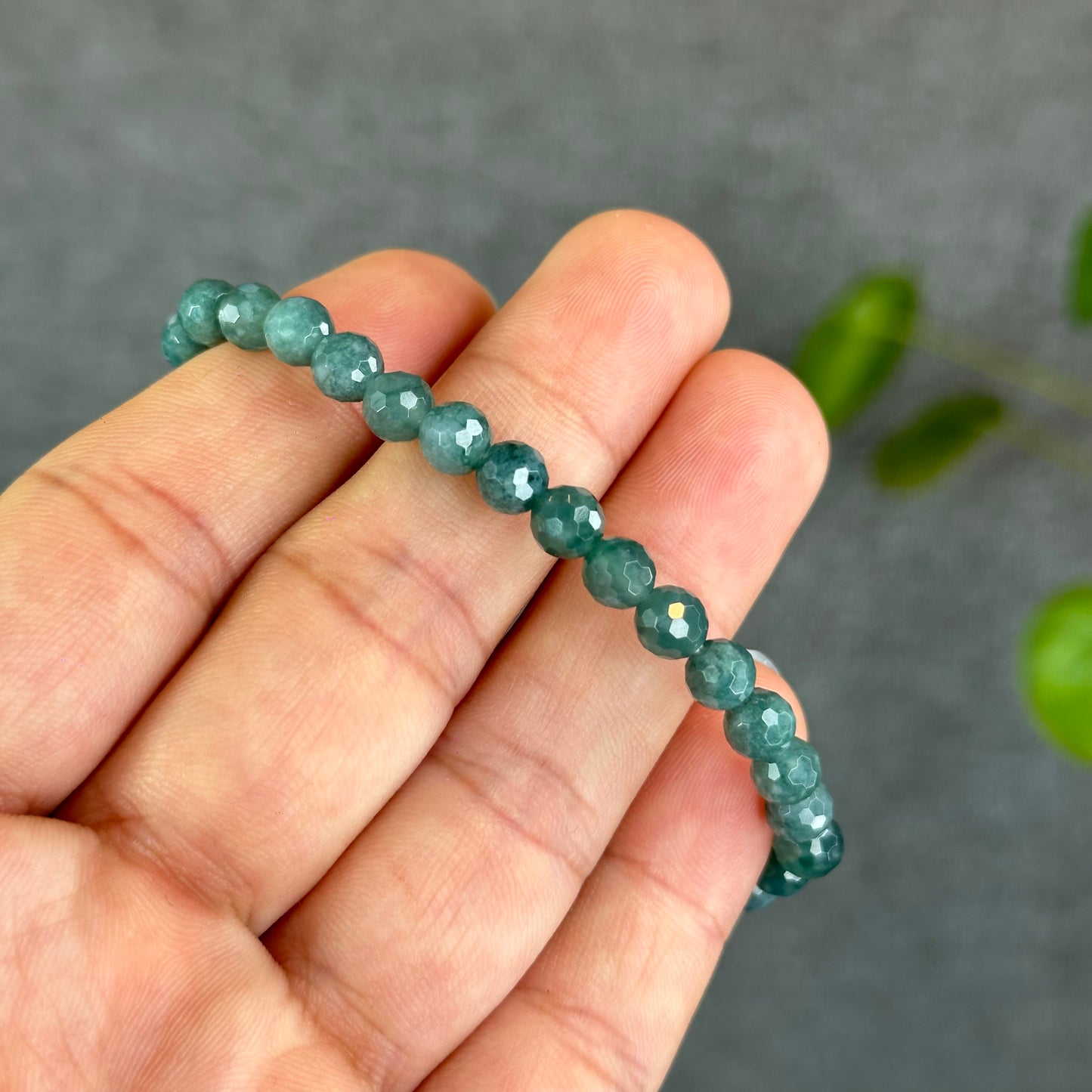 Natural Water Green Jadeite Jade Faceted Bracelet Size 5.7 mm