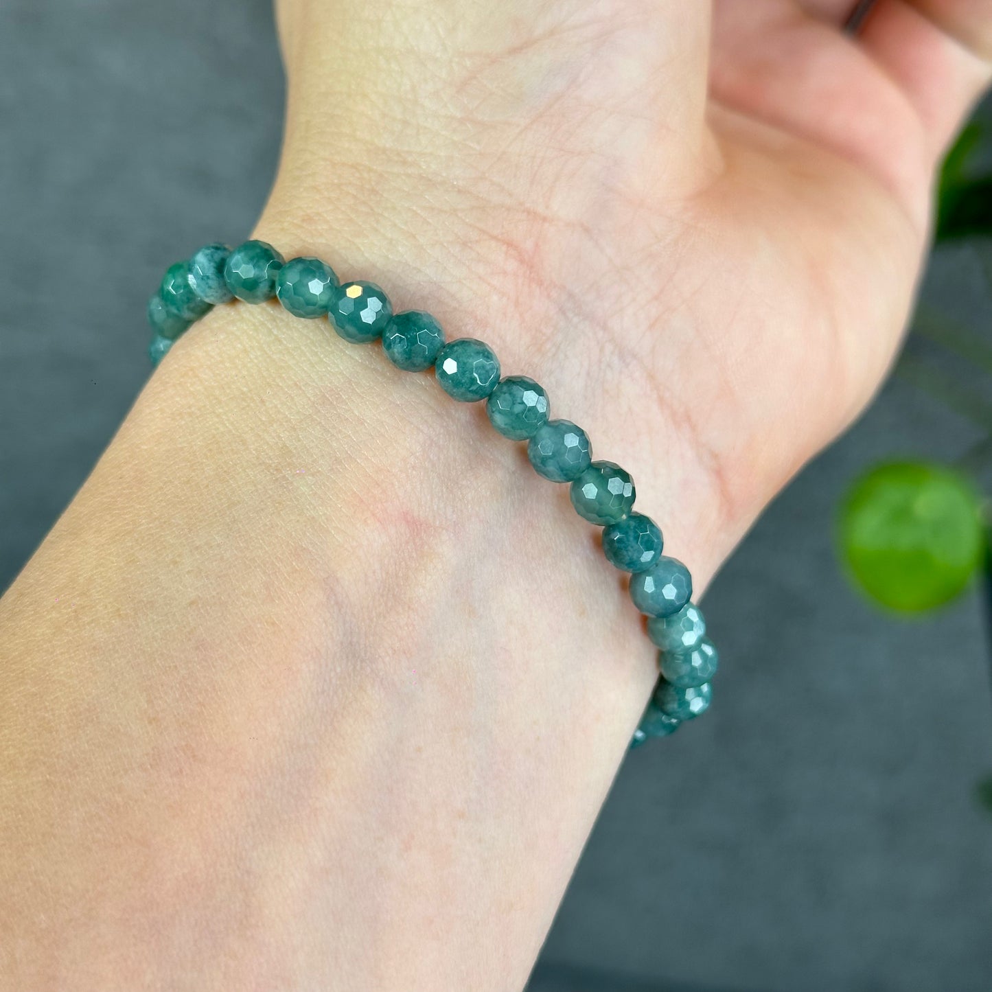 Natural Water Green Jadeite Jade Faceted Bracelet Size 5.7 mm