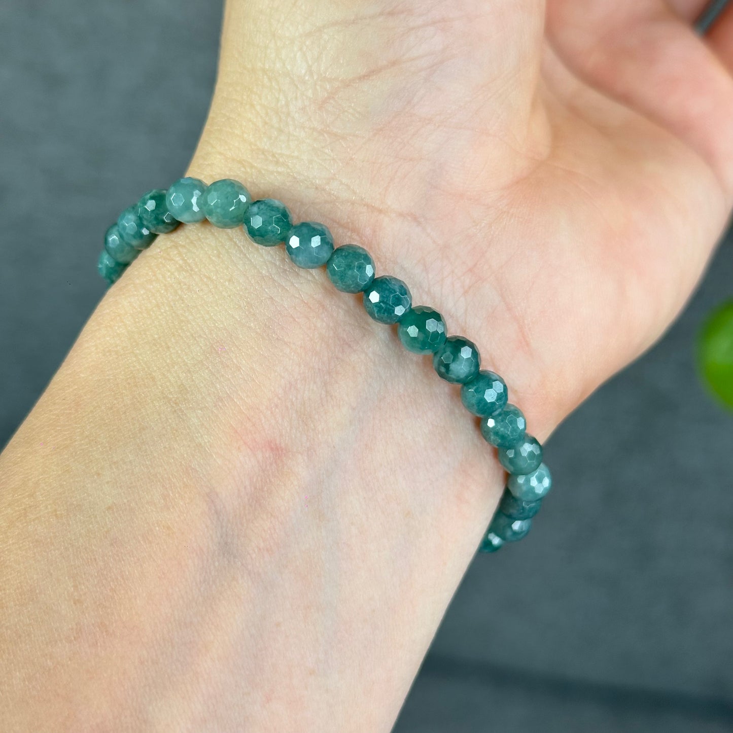 Natural Water Green Jadeite Jade Faceted Bracelet Size 5.7 mm