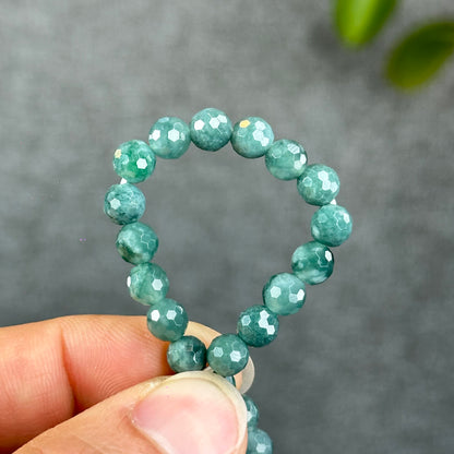 Natural Water Green Jadeite Jade Faceted Bracelet Size 5.7 mm