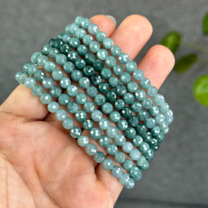 Natural Water Green Jadeite Jade Faceted Bracelet Size 5.7 mm