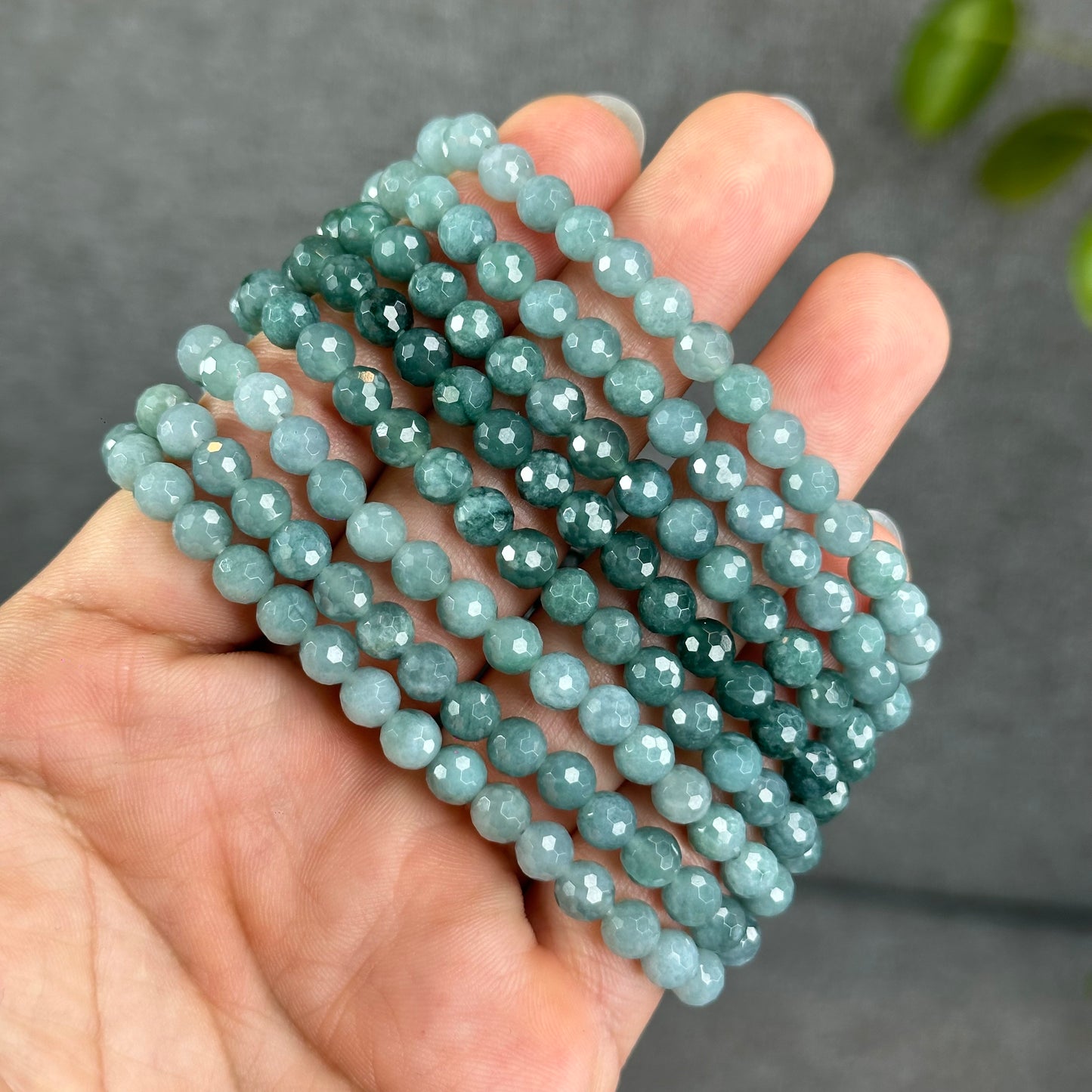 Natural Water Green Jadeite Jade Faceted Bracelet Size 5.7 mm