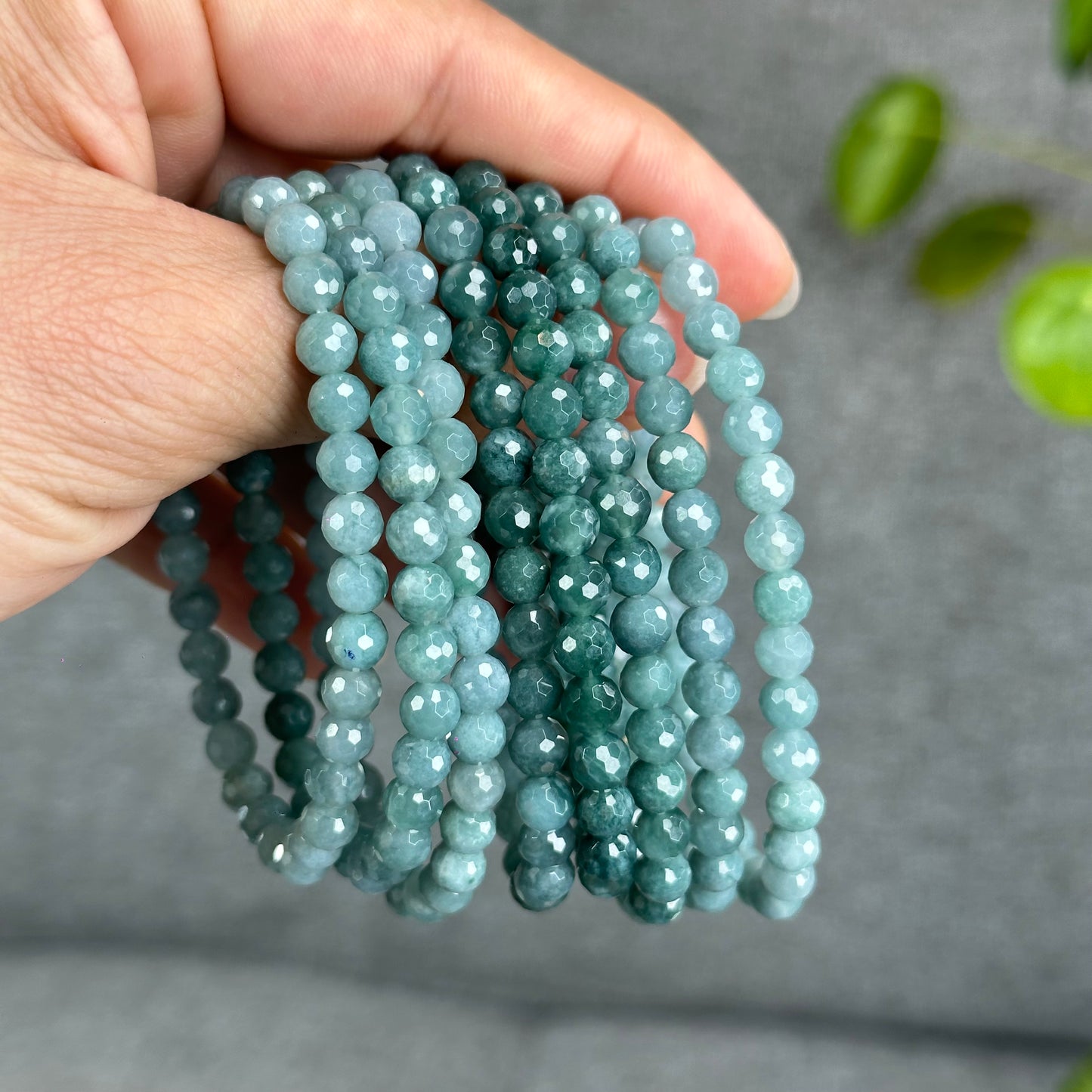 Natural Water Green Jadeite Jade Faceted Bracelet Size 5.7 mm