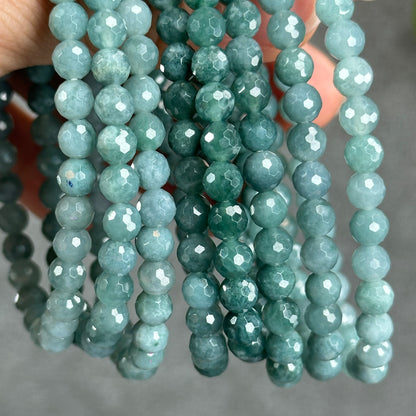Natural Water Green Jadeite Jade Faceted Bracelet Size 5.7 mm