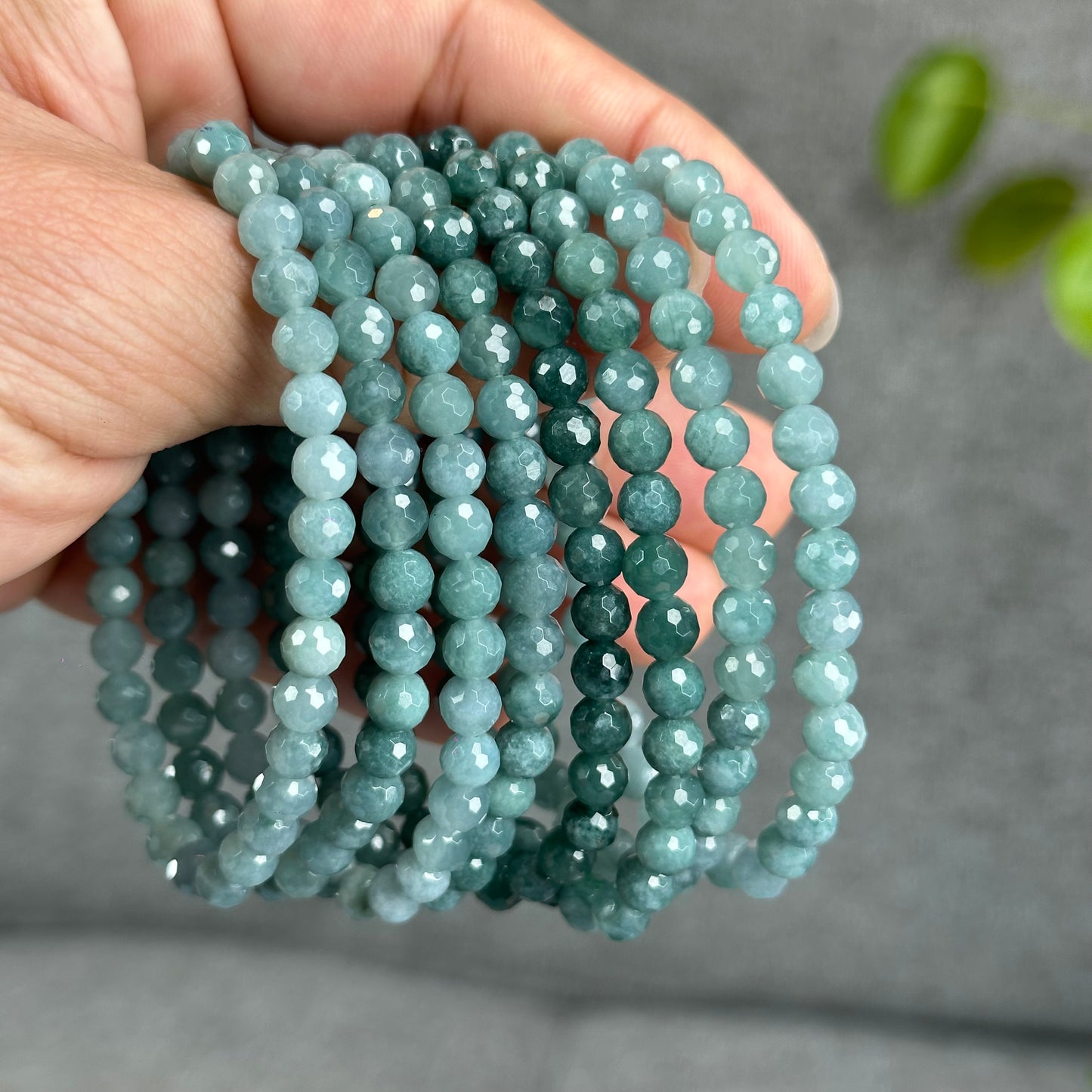 Natural Water Green Jadeite Jade Faceted Bracelet Size 5.7 mm