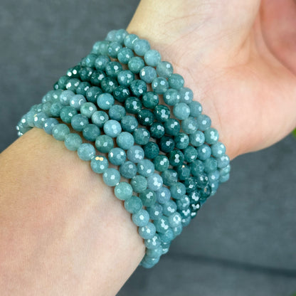 Natural Water Green Jadeite Jade Faceted Bracelet Size 5.7 mm