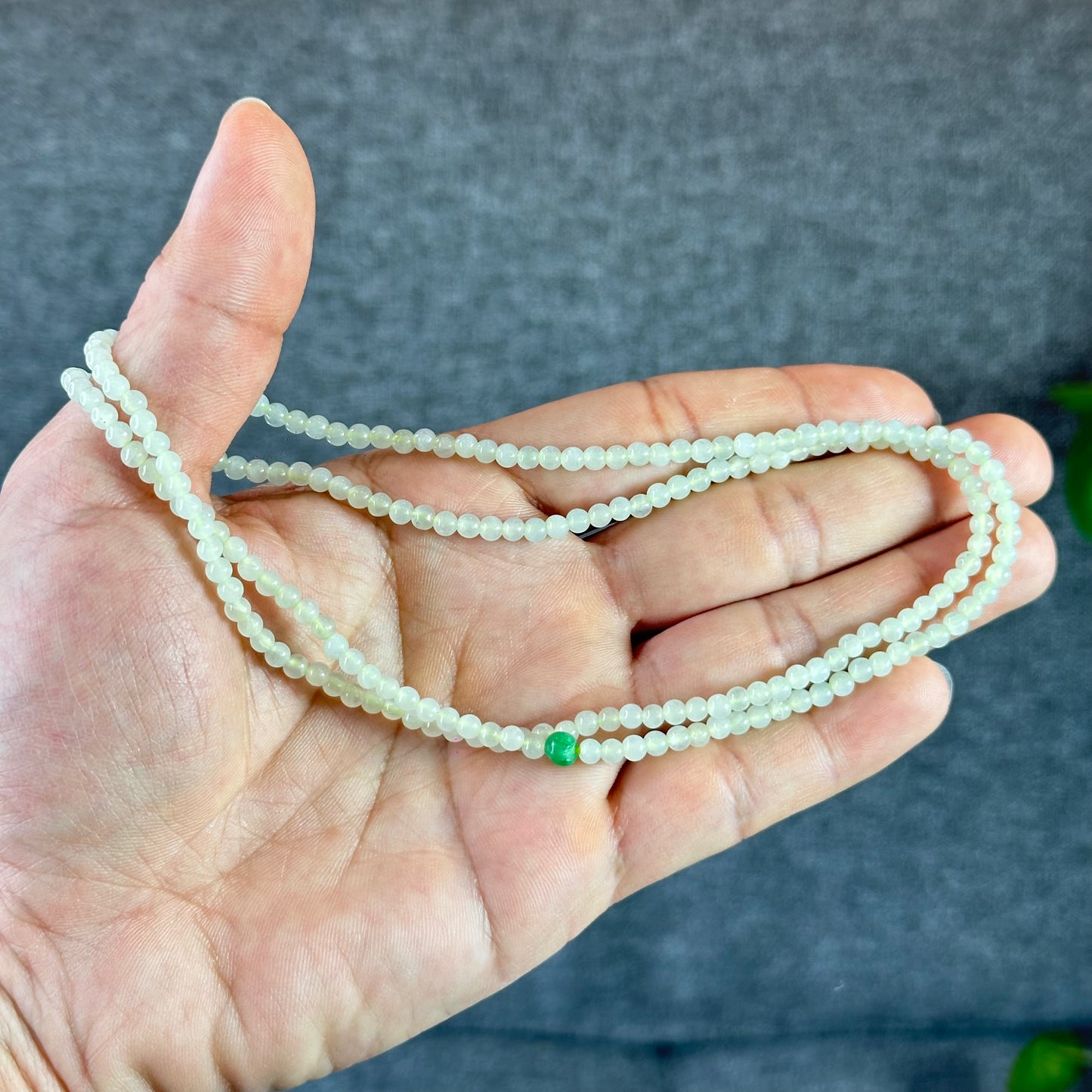 Pineapple Green Translucent  Jadeite Jade Triple Wrap Bracelet Size 3.5 mm