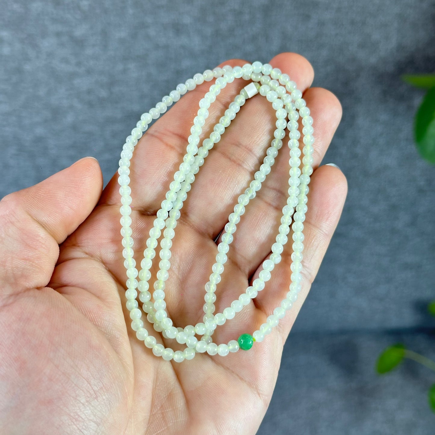 Pineapple Green Translucent  Jadeite Jade Triple Wrap Bracelet Size 3.5 mm