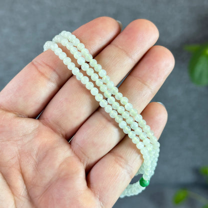 Pineapple Green Translucent  Jadeite Jade Triple Wrap Bracelet Size 3.5 mm