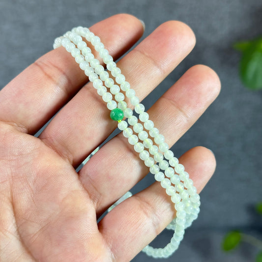 Pineapple Green Translucent  Jadeite Jade Triple Wrap Bracelet Size 3.5 mm