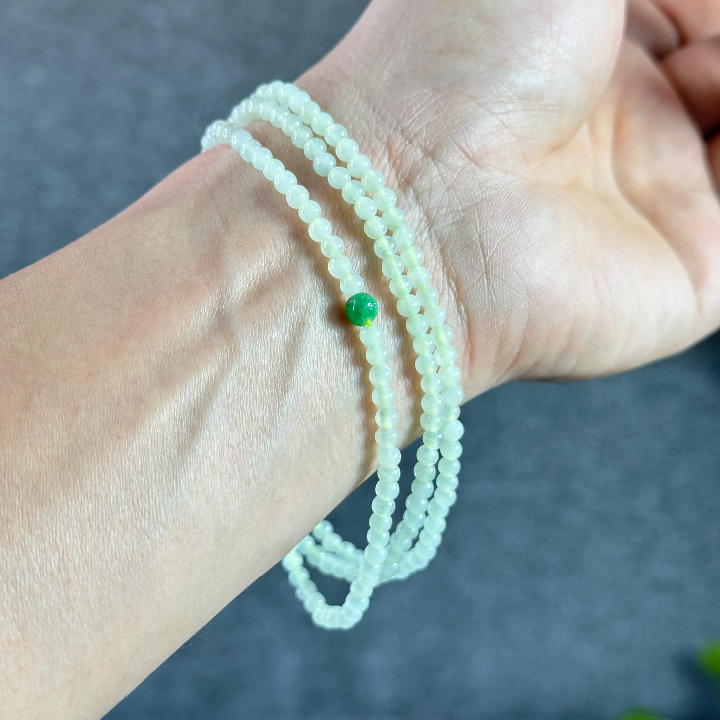 Pineapple Green Translucent  Jadeite Jade Triple Wrap Bracelet Size 3.5 mm