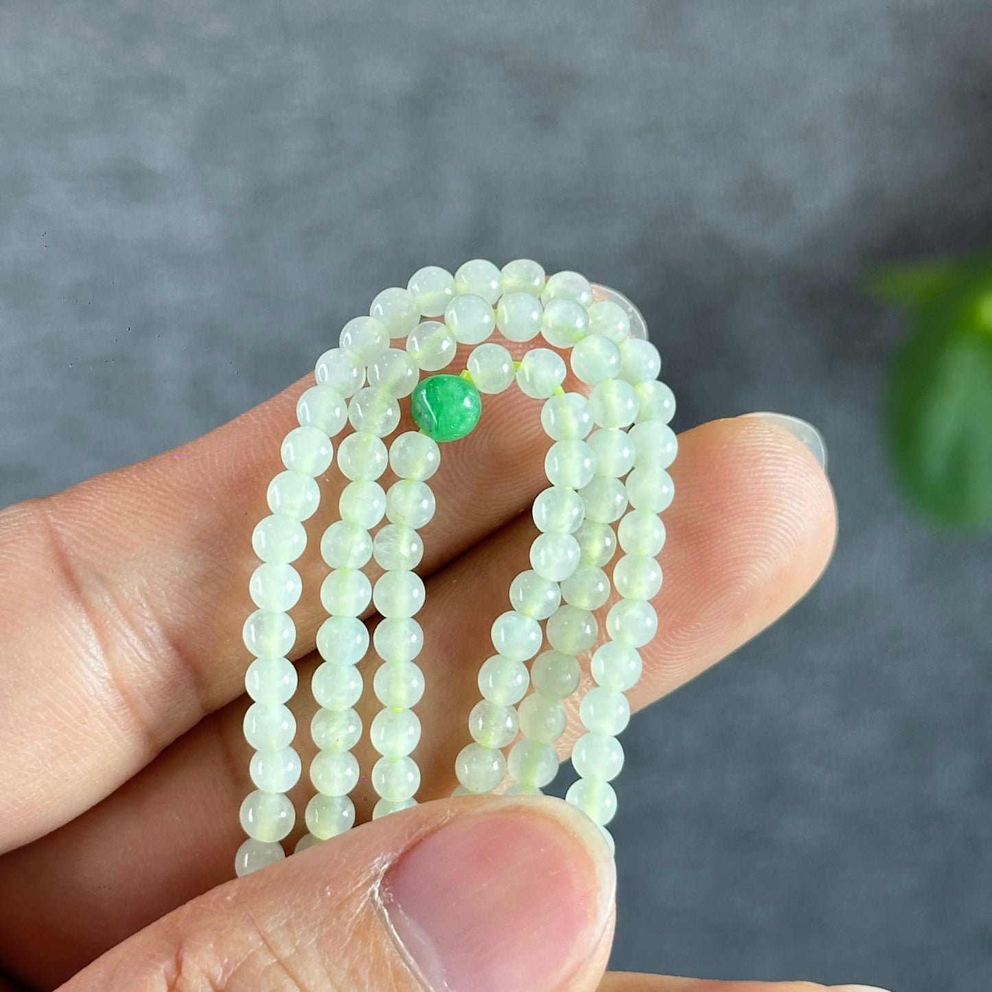 Pineapple Green Translucent  Jadeite Jade Triple Wrap Bracelet Size 3.5 mm