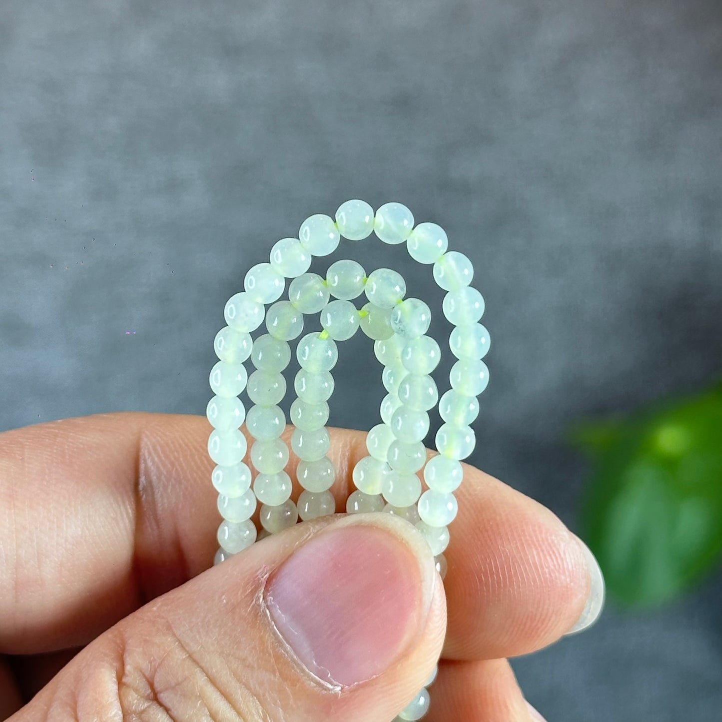 Pineapple Green Translucent  Jadeite Jade Triple Wrap Bracelet Size 3.5 mm