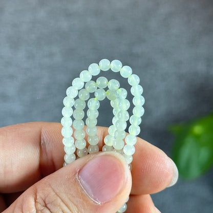 Pineapple Green Translucent  Jadeite Jade Triple Wrap Bracelet Size 3.5 mm
