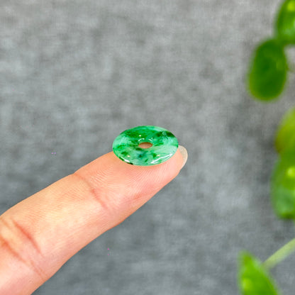 Natural Dong Dieu Donut Bright Apple Green Semi-Translucent Jadeite Jade Charm 15-16 mm