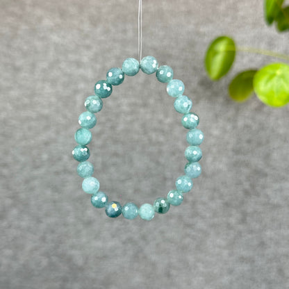 Natural Water Green Jadeite Jade Faceted Bracelet Size 7.5 mm