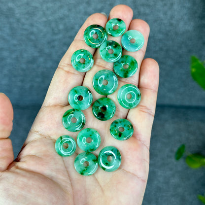 Natural Dong Dieu Donut Bright Apple Green Semi-Translucent Jadeite Jade Charm 15-16 mm