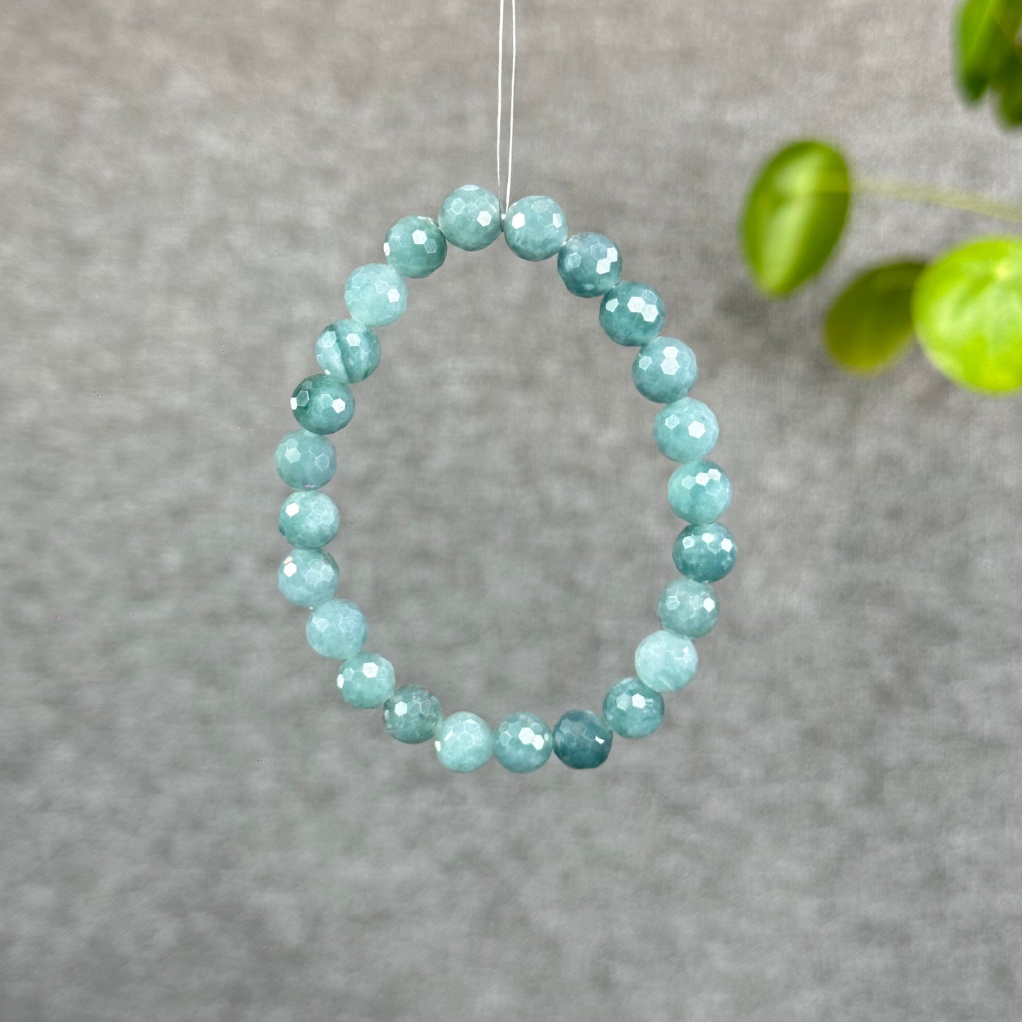 Natural Water Green Jadeite Jade Faceted Bracelet Size 7.5 mm