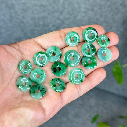 Natural Dong Dieu Donut Bright Apple Green Semi-Translucent Jadeite Jade Charm 15-16 mm