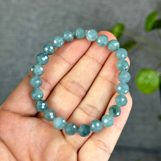 Natural Water Green Jadeite Jade Faceted Bracelet Size 7.5 mm