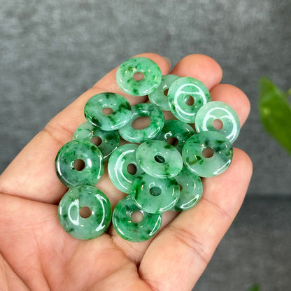 Natural Dong Dieu Donut Bright Apple Green Semi-Translucent Jadeite Jade Charm 15-16 mm