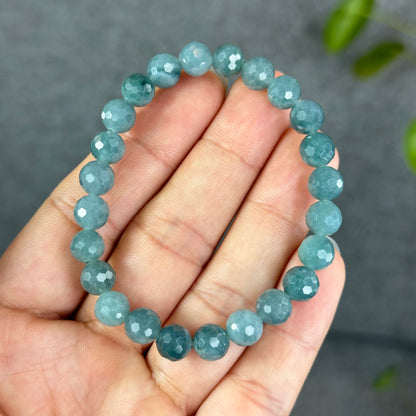 Natural Water Green Jadeite Jade Faceted Bracelet Size 7.5 mm