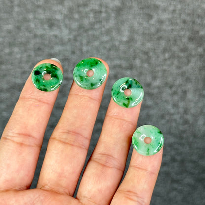 Natural Dong Dieu Donut Bright Apple Green Semi-Translucent Jadeite Jade Charm 15-16 mm