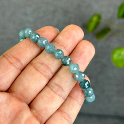 Natural Water Green Jadeite Jade Faceted Bracelet Size 7.5 mm