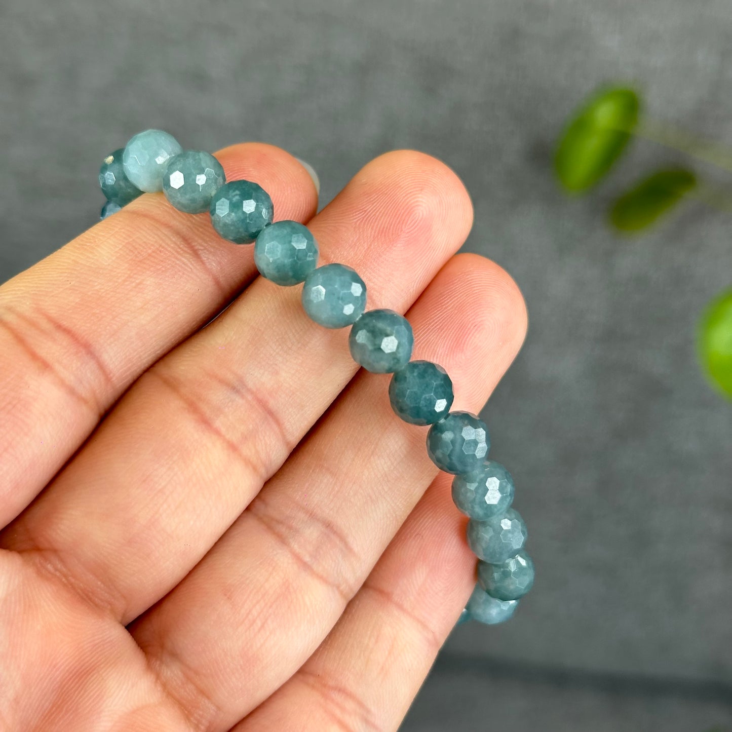 Natural Water Green Jadeite Jade Faceted Bracelet Size 7.5 mm