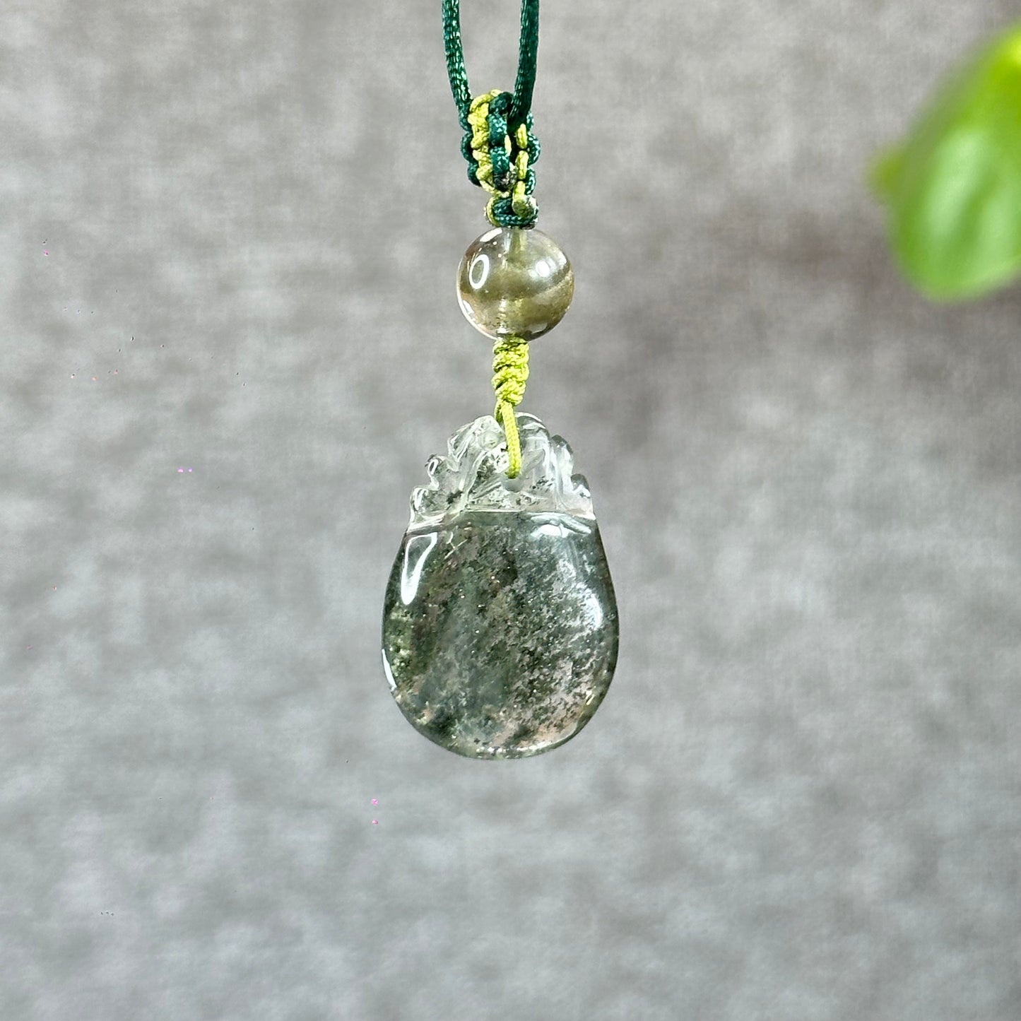 Prosperous Bag Green Landscape Quartz Pendant