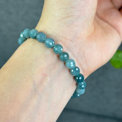 Natural Water Green Jadeite Jade Faceted Bracelet Size 9.5 mm