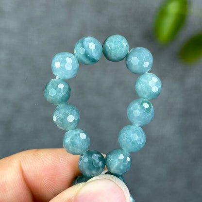 Natural Water Green Jadeite Jade Faceted Bracelet Size 7.5 mm