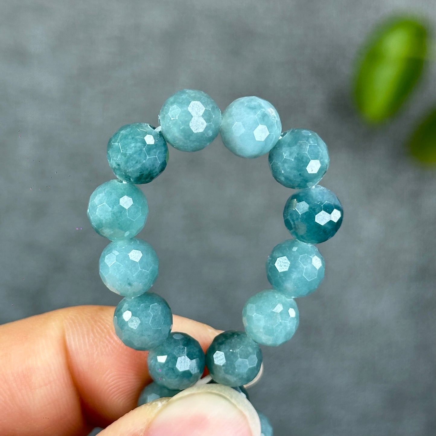 Natural Water Green Jadeite Jade Faceted Bracelet Size 9.5 mm