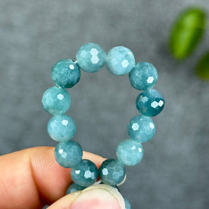 Natural Water Green Jadeite Jade Faceted Bracelet Size 9.5 mm