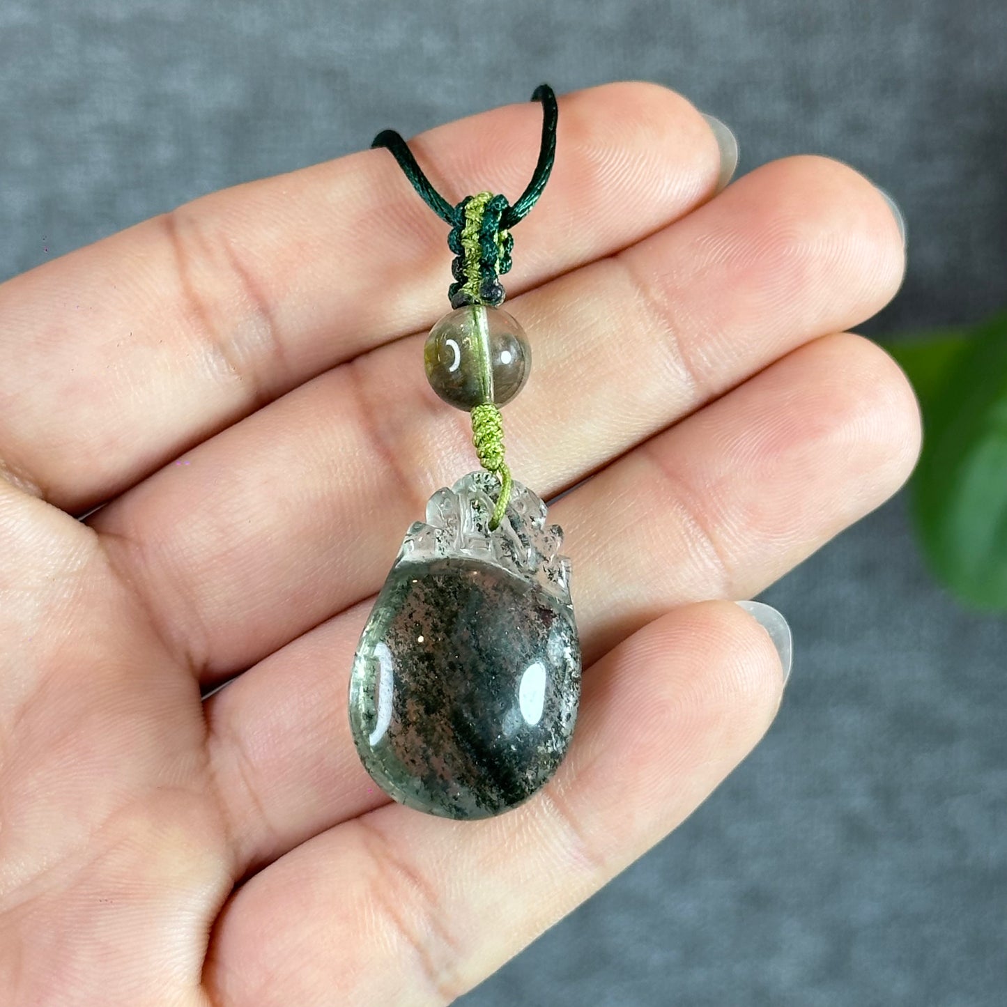 Prosperous Bag Green Landscape Quartz Pendant