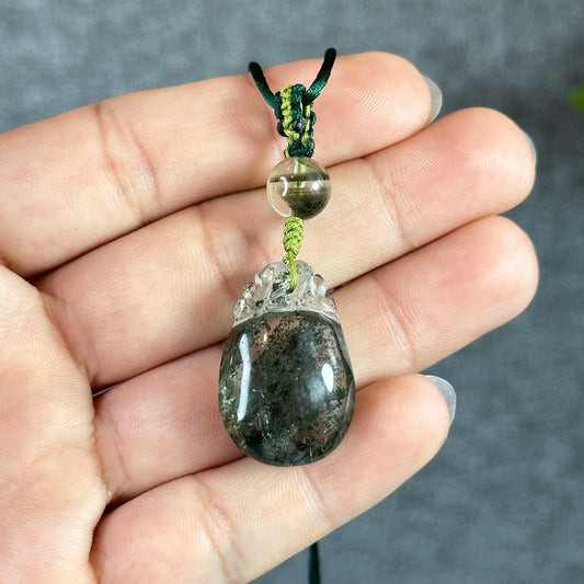 Prosperous Bag Green Landscape Quartz Pendant