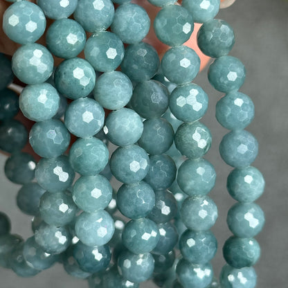 Natural Water Green Jadeite Jade Faceted Bracelet Size 7.5 mm
