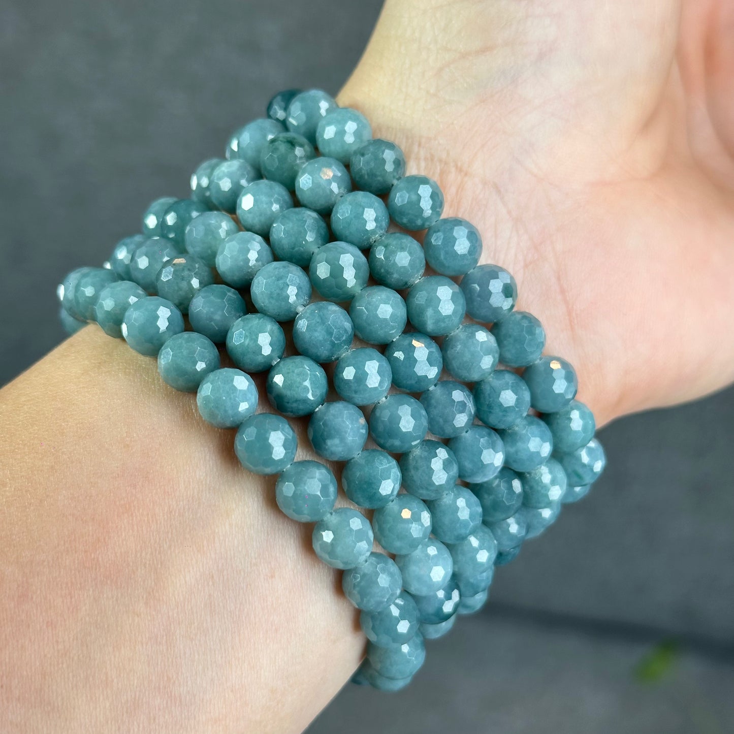 Natural Water Green Jadeite Jade Faceted Bracelet Size 9.5 mm