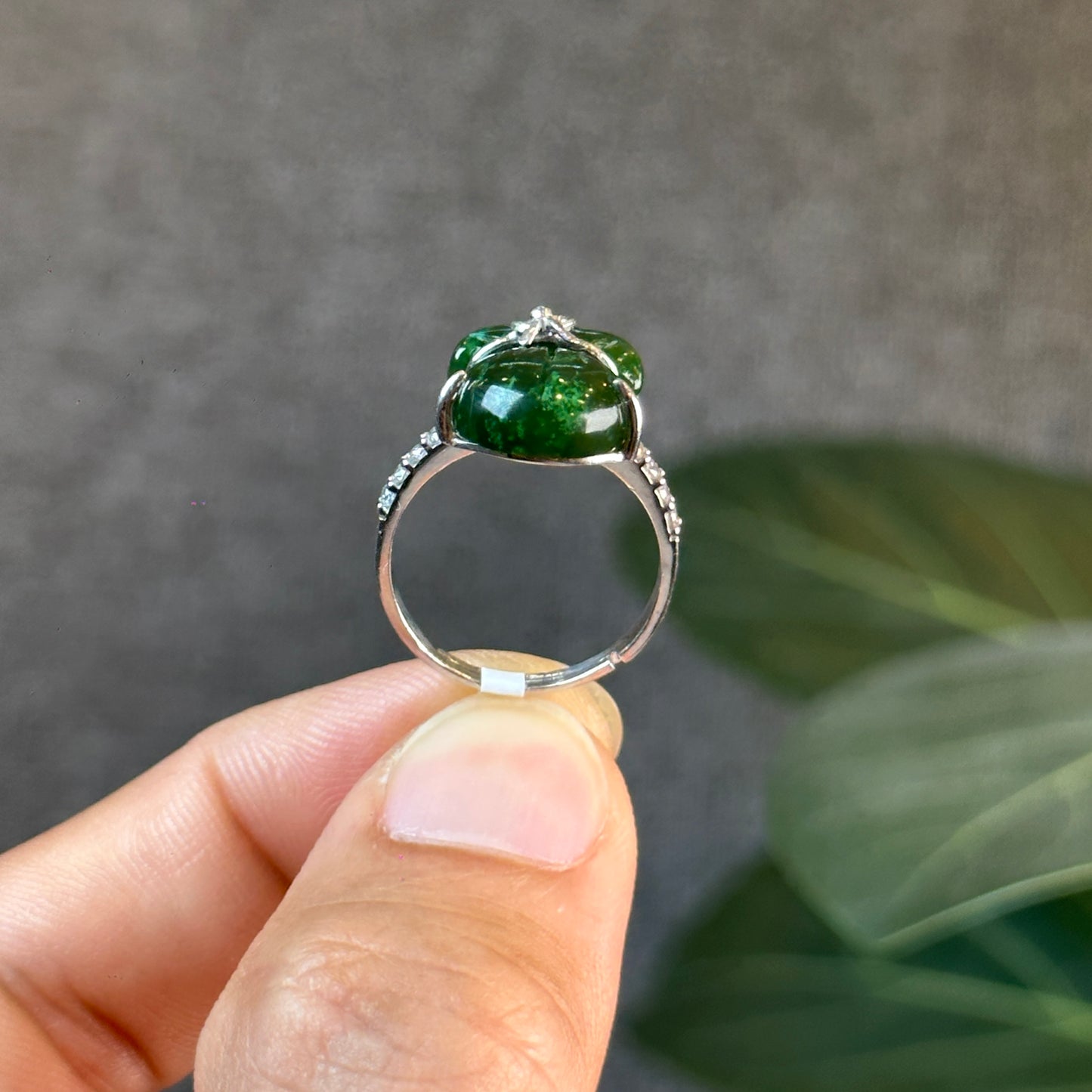 Prosperous Bag Natural Nephrite Jade Silver Ring Size 1.7 (Free Size)