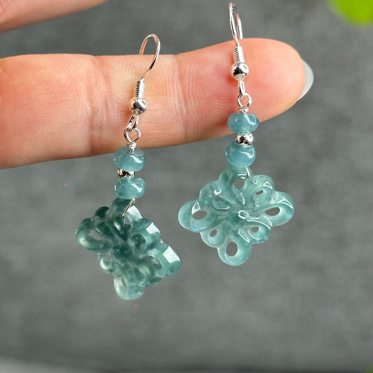Natural Water Green Jadeite Jade Flower Earrings