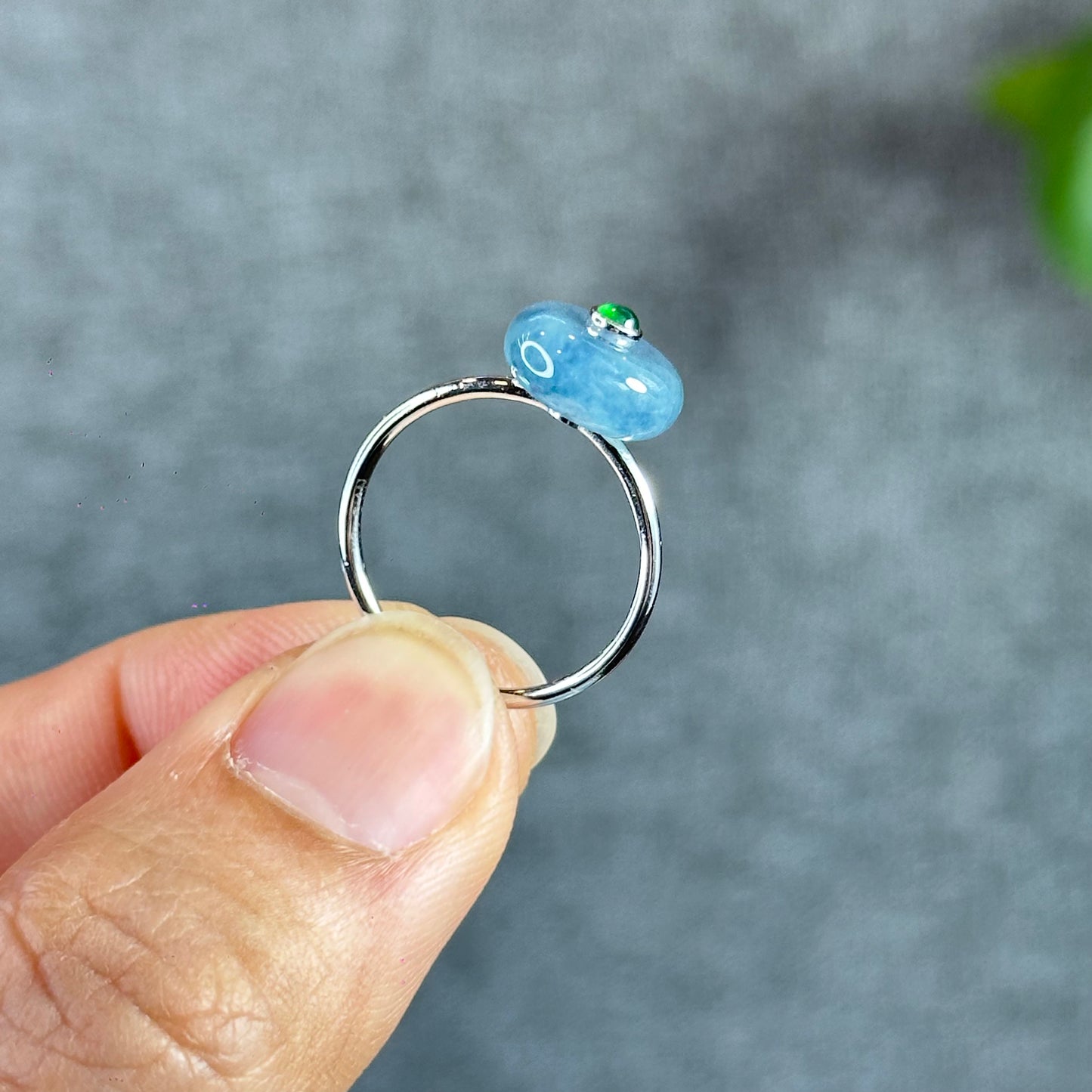 Icy Purple Blue Dong Dieu Natural Jadeite Jade Ring in 18k White Gold Setting Size 1.72 with Gem Review Certificate