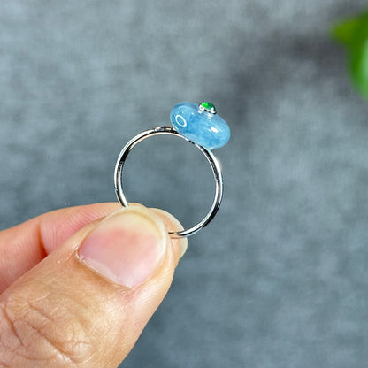 Icy Purple Blue Dong Dieu Natural Jadeite Jade Ring in 18k White Gold Setting Size 1.72 with Gem Review Certificate